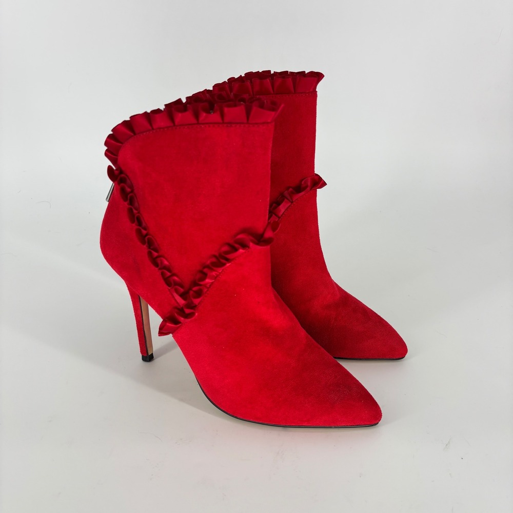 Charles by Charles David Pippin Stiletto Bootie Red Women Size 8 Ruffles Ankle